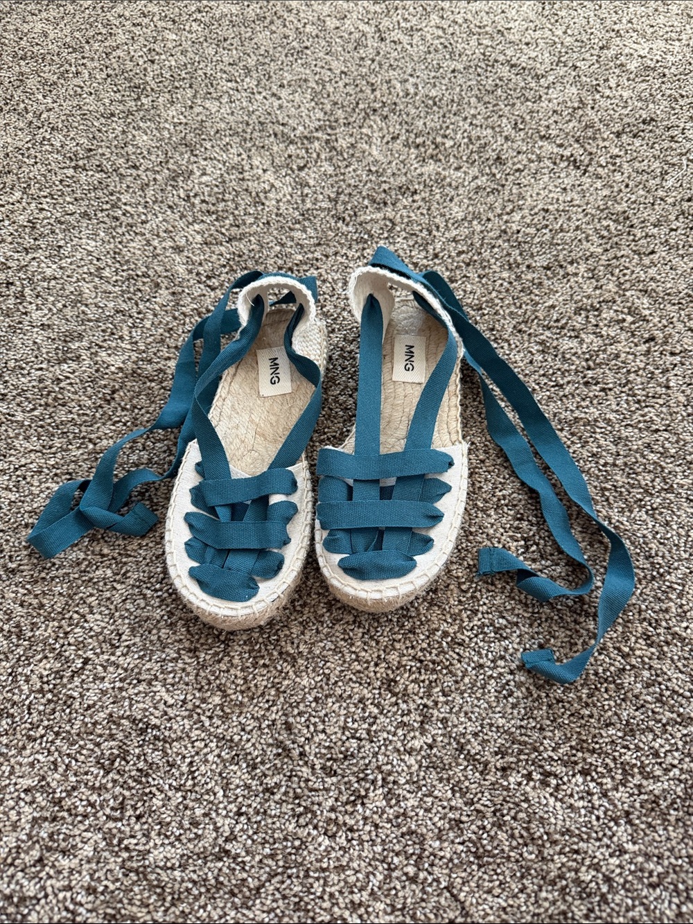 Mango Teal Lace-Up Espadrille Sandals